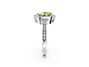 Halo Engagement Ring Setting for Fancy Yellow Oval Center with Milgrain Rim, Pave Band and Prong Head in Sterling Silver