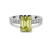 Milgrain Pave Engagement Ring Setting for Fancy Yellow Emerald Cut Center with Accent Band and Prong Head in Sterling Silver