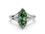Solitaire Engagement Ring Setting for Fancy Green Marquise Center with Milgrain Cathedral Band and Prong Head in Sterling Silver