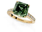 Solitaire Engagement Ring Setting for Fancy Green Asscher Cut Center with Crossover Accents and Prong Head in Yellow Gold