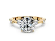 Solitaire Engagement Ring Setting for Round Cut Center with Bezel Station Band and Prong Head in Yellow Gold