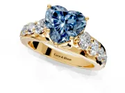 Solitaire Engagement Ring Setting for Fancy Blue Heart-Shaped Center with Graduated Shared Prongs and Prong Head in Yellow Gold