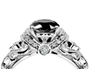Solitaire Engagement Ring Setting for Fancy Black Oval Center with Filigree Band and Prong Head in Platinum