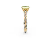 Solitaire Engagement Ring Setting for Fancy Yellow Asscher Cut Center with Twisted Pave Split Shank and Prong Head in Yellow Gold