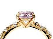 Solitaire Engagement Ring Setting for Fancy Pink Oval Center with Trailing Leaf Accent Band and Prong Head in Yellow Gold
