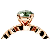 Solitaire Engagement Ring Setting for Fancy Green Oval Center with Milgrain Bezel Accents and Prong Head in Rose Gold