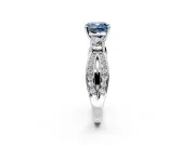 3 Stone Engagement Ring Setting for Fancy Blue Cushion Cut Center with Pave Twist Band and Prong Head in Platinum