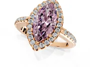 Pave Halo Engagement Ring Setting for Fancy Pink Marquise Center with Single Row Pave Band and Prong Head in Rose Gold