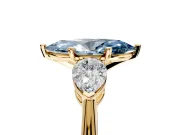 3 Stone Engagement Ring Setting for Fancy Blue Marquise Center with Large Pear-Shaped Accents and Prong Head in Yellow Gold