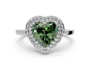 Halo Engagement Ring Setting for Fancy Green Heart-Shaped Center with Plain Tapered Band and Prong Head in White Gold