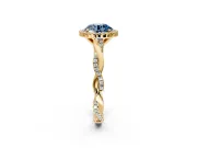 Halo Engagement Ring Setting for Fancy Blue Round Cut Center with Pave and Plain Twist Band and Prong Head in Yellow Gold