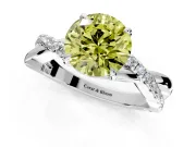 Crossover Engagement Ring Setting for Fancy Yellow Round Cut Center with Pave and Plain Strands and Prong Head in Sterling Silver