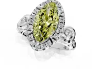 Halo Engagement Ring Setting for Fancy Yellow Marquise Center with Open Scroll Shoulders and Prong Head in Sterling Silver