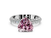 Solitaire Engagement Ring Setting for Fancy Pink Heart-Shaped Center with Domed Multi-Row Pave Band and Prong Head in Platinum