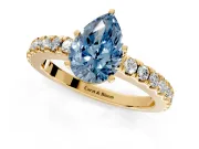 Solitaire Engagement Ring Setting for Fancy Blue Pear-Shaped Center with Single Row Accent Band and Prong Head in Yellow Gold