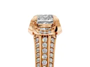 Solitaire Engagement Ring Setting for Cushion Cut Center with Accented Split Shank and Prong Head in Rose Gold