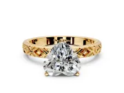 Solitaire Engagement Ring Setting for Heart-Shaped Center with Milgrain X Pattern Band and Prong Head in Yellow Gold