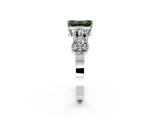 Leaf Engagement Ring Setting for Fancy Green Emerald Cut Center with Milgrain Accent Band and Prong Head in Platinum