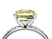 Solitaire Engagement Ring Setting for Fancy Yellow Asscher Cut Center with Scrollwork Band and Prong Head in White Gold