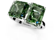 Fancy Green Asscher Cut and Emerald Cut Lab-Grown Diamond Toi et Moi Engagement Ring with Prong-Set Stones in Platinum