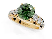 Solitaire Engagement Ring Setting for Fancy Green Round Cut Center with Graduated Shared Prongs and Prong Head in Yellow Gold