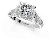 Solitaire Engagement Ring Setting for Princess Cut Center with Pave Cathedral Shoulders and Prong Head in Platinum