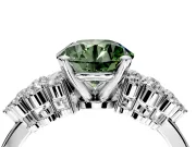 Cluster Engagement Ring Setting for Fancy Green Round Cut Center with 2-Row Shoulder Clusters and Prong Head in Platinum