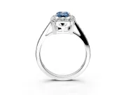 Floral Halo Engagement Ring Setting for Fancy Blue Emerald Cut Center with Large Halo Accents and Prong Head in Platinum