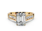 Solitaire Engagement Ring Setting for Emerald Cut Center with Cathedral Channel Band and Prong Head in Yellow Gold