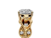Leaf Engagement Ring Setting for Cushion Cut Center with Milgrain Accent Band and Prong Head in Yellow Gold