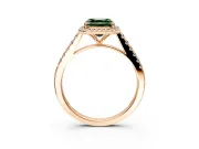 Halo Engagement Ring Setting for Fancy Green Asscher Cut Center with Narrowing Pave Band and Prong Head in Rose Gold