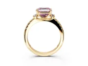 Paired Accent Engagement Ring Setting for Fancy Pink Asscher Cut Center with Pave Band and Prong Head in Yellow Gold