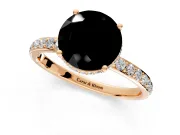 Hidden Halo Engagement Ring Setting for Fancy Black Round Cut Center with Pave Band and Prong Head in Rose Gold