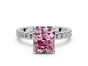 Solitaire Engagement Ring Setting for Fancy Pink Radiant Cut Center with Fine Pave Band and Claw Prong Head in Platinum