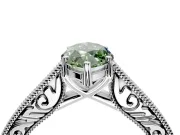 Solitaire Engagement Ring Setting for Fancy Green Marquise Center with Engraved Pave Band and Prong Head in Platinum