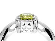 Halo Engagement Ring Setting for Fancy Yellow Emerald Cut Center with Tapered Plain Band and Prong Head in Platinum