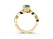 Solitaire Engagement Ring Setting for Fancy Green Oval Center with Carved Leaf Shoulders and Prong Head in Yellow Gold