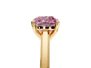 Solitaire Engagement Ring Setting for Fancy Pink Cushion Cut Center with Flat-Sided Plain Band and Prong Head in Yellow Gold
