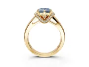 Solitaire Engagement Ring Setting for Fancy Blue Princess Cut Center with Wide Band, Pave Collar and Prong Head in Yellow Gold