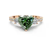 3 Stone Engagement Ring Setting for Fancy Green Heart-Shaped Center with Round Cut Side Accents and Prong Head in Rose Gold