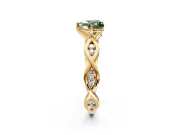Solitaire Engagement Ring Setting for Fancy Green Heart-Shaped Center with Accented Twist Band and Leaf Prong Head in Yellow Gold