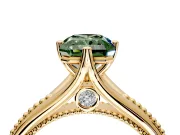 Solitaire Engagement Ring Setting for Fancy Green Radiant Cut Center with Milgrain Cathedral Band and Prong Head in Yellow Gold