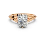 Solitaire Engagement Ring Setting for Radiant Cut Center with Milgrain Cathedral Band and Prong Head in Rose Gold