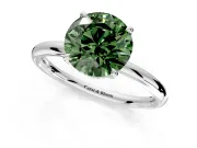 Hidden Halo Engagement Ring Setting for Fancy Green Round Cut Center with Thin Rounded Band and Prong Head in Sterling Silver