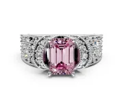 Pave Engagement Ring Setting for Fancy Pink Emerald Cut Center with Curved Accent Rows, Openwork and Prong Head in Platinum