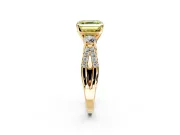 3 Stone Engagement Ring Setting for Fancy Yellow Asscher Cut Center with Pave Split Shank and Prong Head in Yellow Gold
