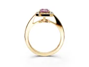 Bezel-Framed Halo Engagement Ring Setting for Fancy Pink Emerald Cut Center with Pave Band and Prong Head in Yellow Gold