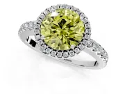 Accent Halo Engagement Ring Setting for Fancy Yellow Round Cut Center with Full-Length Pave Band and Prong Head in Platinum