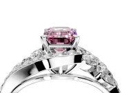 Halo Engagement Ring Setting for Fancy Pink Emerald Cut Center with Marquise and Pave Bypass Band and Prong Head in White Gold