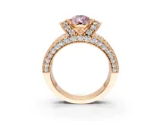 Pave Engagement Ring Setting for Fancy Pink Pear-Shaped Center with Curved Accent Rows, Openwork and Prong Head in Rose Gold